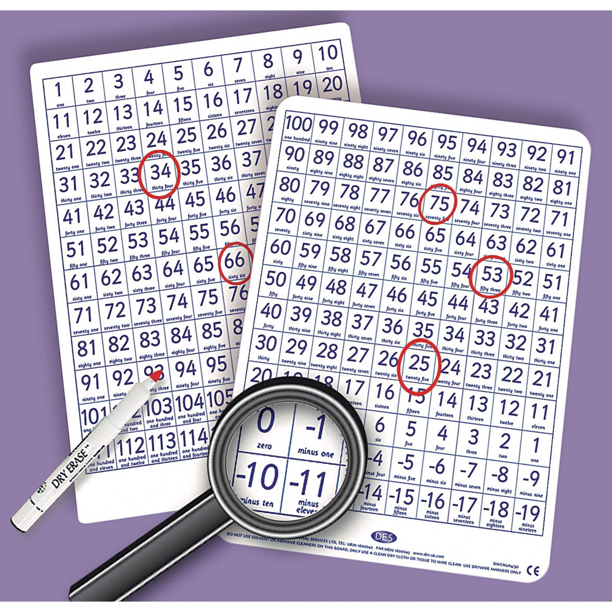 Double-sided Dry-wipe Counting Boards - Pupil - Pack 30